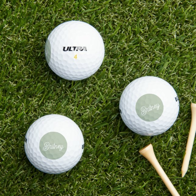 Modern Sage Green Personalized Monogram and Name  Golf Balls (Insitu Grass)