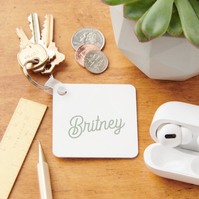 Modern Sage Green Personalized Monogram and Name  Keychain (Desk)