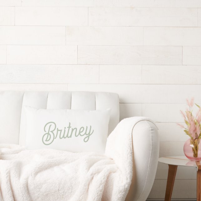 Modern Sage Green Personalized Monogram and Name  Lumbar Pillow (Couch)
