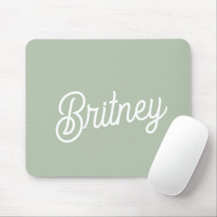 Modern Sage Green Personalized Monogram and Name  Mouse Pad