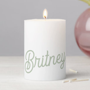 Modern Sage Green Personalized Monogram and Name Pillar Candle