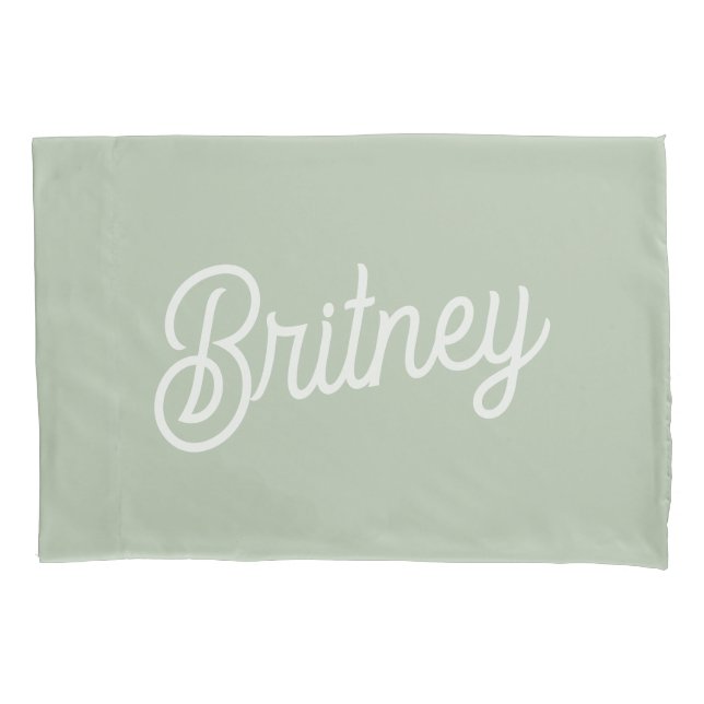 Modern Sage Green Personalized Monogram and Name  Pillow Case (Front)