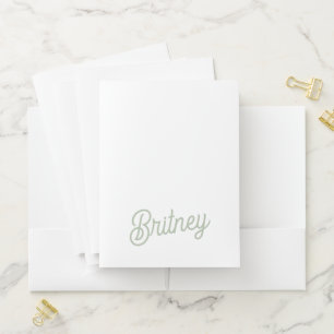 Modern Sage Green Personalized Monogram and Name Pocket Folder