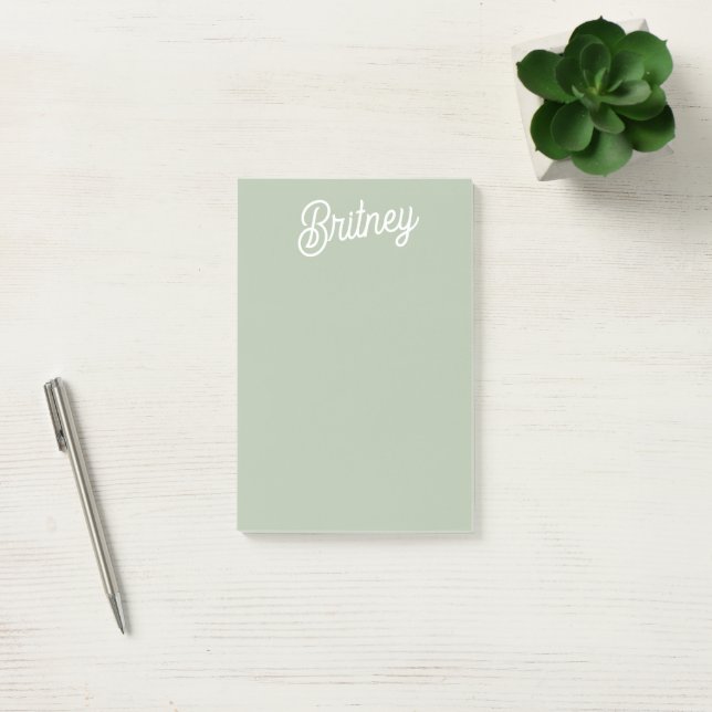 Modern Sage Green Personalized Monogram and Name  Post-it Notes (Office)
