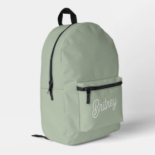 Modern Sage Green Personalized Monogram and Name  Printed Backpack