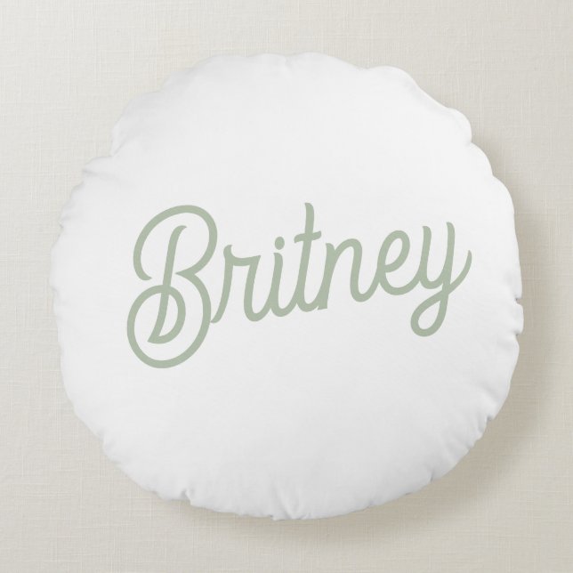 Modern Sage Green Personalized Monogram and Name  Round Pillow (Front)
