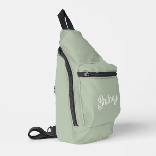 Modern Sage Green Personalized Monogram and Name Sling Bag