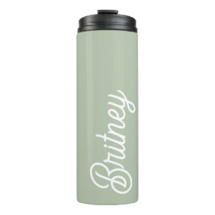 Modern Sage Green Personalized Monogram and Name  Thermal Tumbler