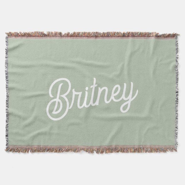 Modern Sage Green Personalized Monogram and Name  Throw Blanket (Front)