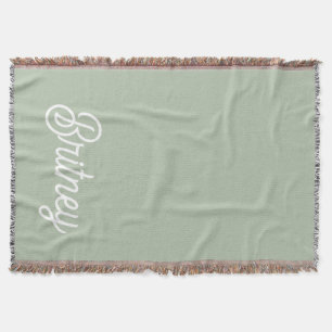 Modern Sage Green Personalized Monogram and Name Throw Blanket