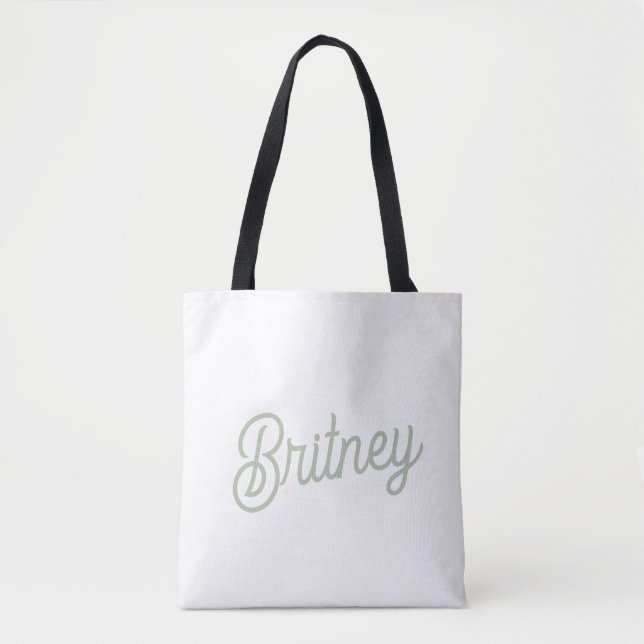 Modern Sage Green Personalized Monogram and Name  Tote Bag (Front)