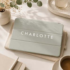 Modern Sage Green Personalized Name iPad Case