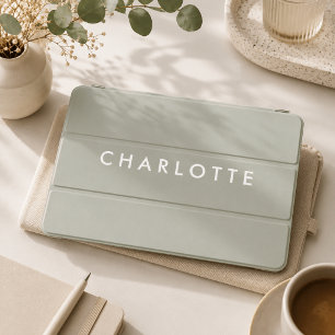 Modern Sage Green Personalized Name iPad Case