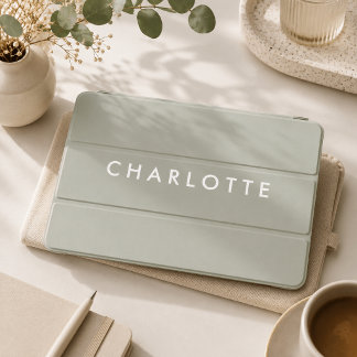 Modern Sage Green Personalized Name iPad Case
