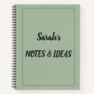 Modern Sage Green Personalized Name Spiral Notebook