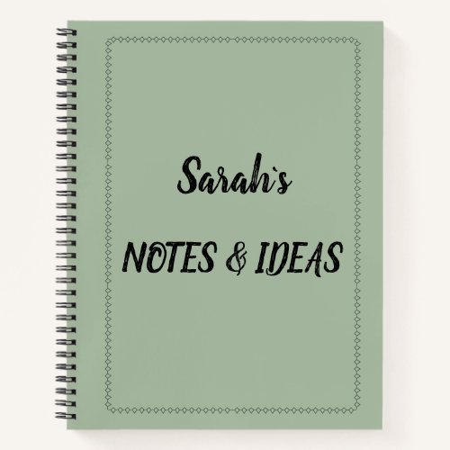 Modern Sage Green Personalized Name Spiral Notebook