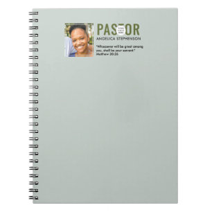 Modern Sage Green Photo Church Pastor  Notebook