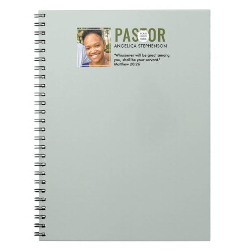 Modern Sage Green Photo Church Pastor Notebook