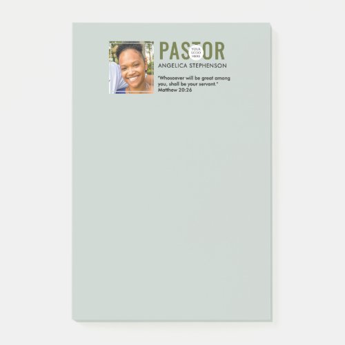 Modern Sage Green Photo Church Pastor Post-it Notes