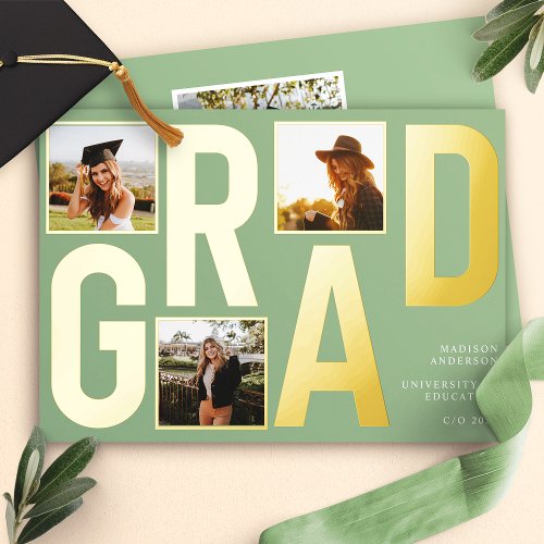 Modern Sage Green Photo Graduation Announcement