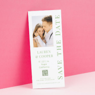 Modern Sage Green Photo QR Code Wedding Save The Date
