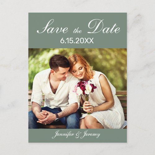 Modern Sage Green Photo Wedding Save the Date Announcement Postcard