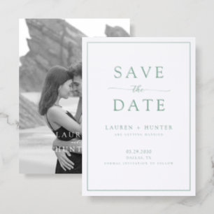 Modern Sage Green Photo Wedding Save the Date Letterpress Photo Cards