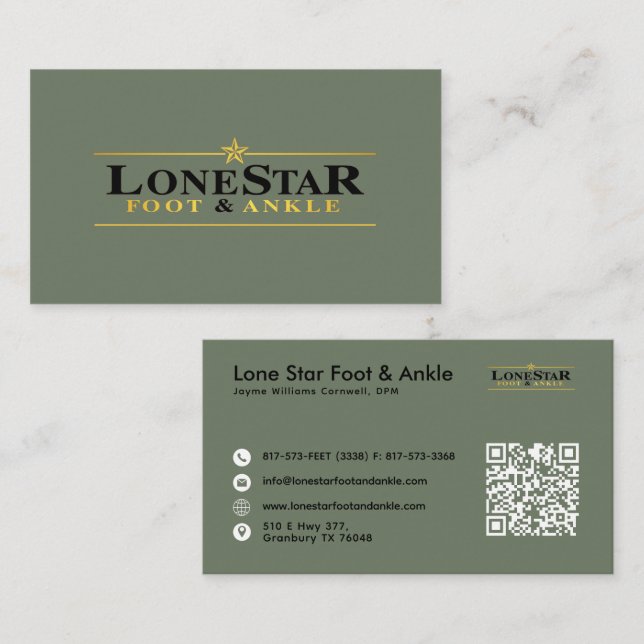 Modern Sage Green Professional With QR Code Business Card (Front/Back)