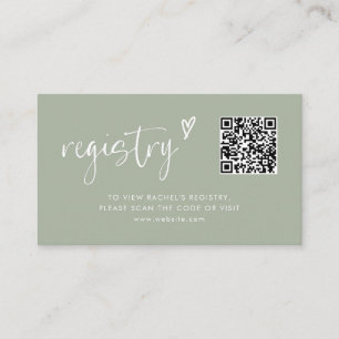 Modern Sage Green Qr Code Bridal Shower Registry  Enclosure Card
