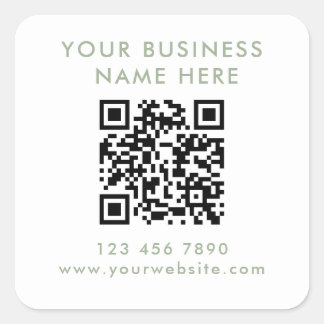 Modern Sage Green QR Code Business Promotional Square Sticker