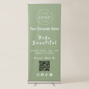 Modern Sage Green QR Code Florist Cafe Pop Up Sign