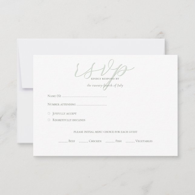 Modern Sage Green QR Code Initials Wedding RSVP Ca (Front)