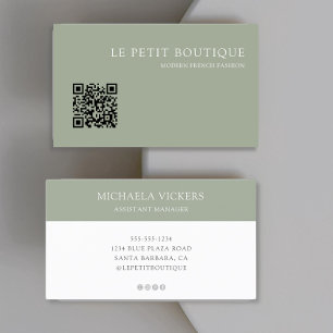 Modern Sage Green QR Code Professional  Business Card