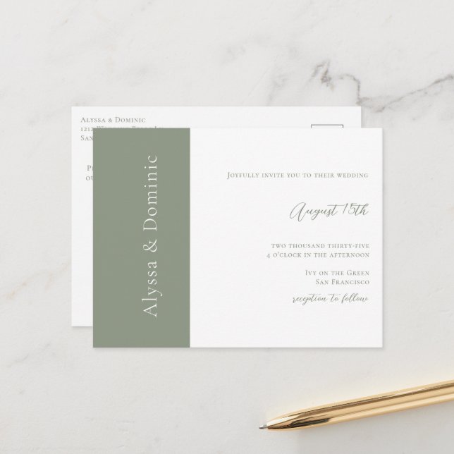 Modern Sage Green QR Code RSVP Online  Wedding  Postcard (Front/Back In Situ)