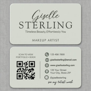 Modern Sage Green QR Code Script Elegant  Business Card