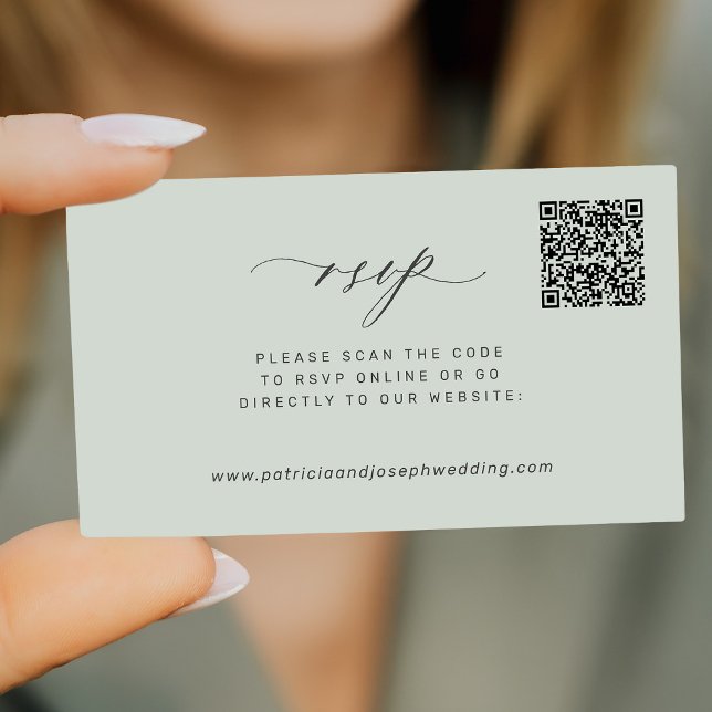 Modern sage green QR code wedding RSVP mini Enclosure Card (Creator Uploaded)