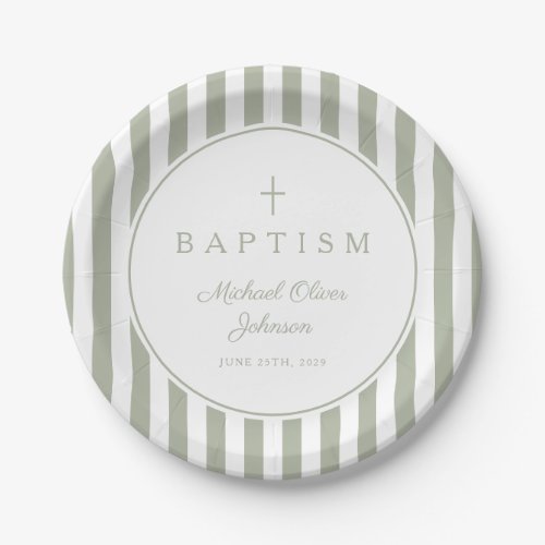 Modern Sage Green Religious Cross Baptism
