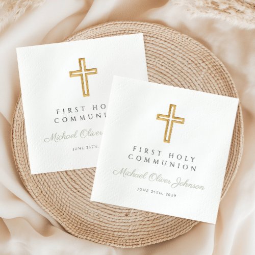 Modern Sage Green Religious Cross First Communion