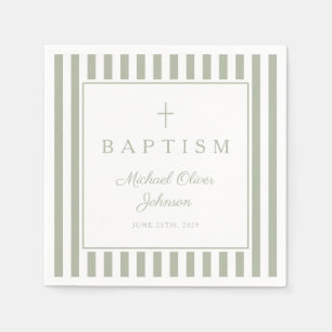 Modern Sage Green Religius Cross Boy Baptism Napkins