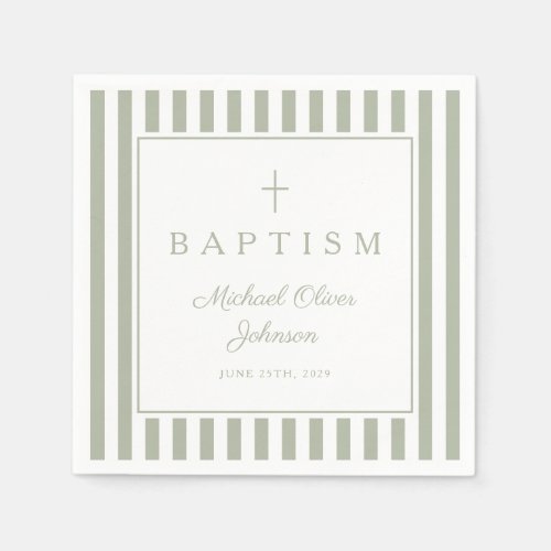 Modern Sage Green Religius Cross Boy Baptism