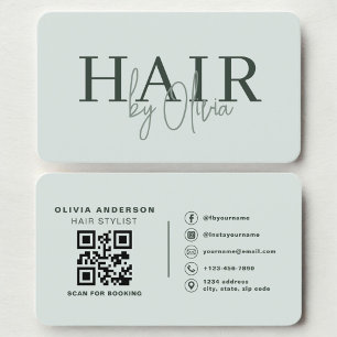 Modern Sage Green Salon Hairstylist QR Code Business Card
