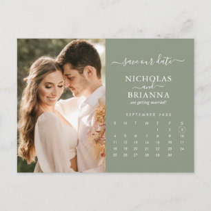 Modern Sage Green Save the Date Photo Calendar Postcard