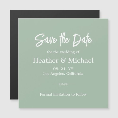 Modern Sage Green Save The Date Wedding Magnetic Invitation
