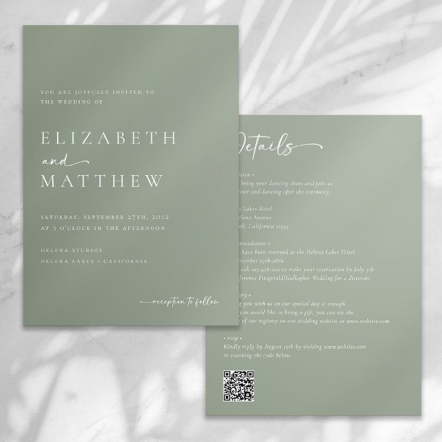 Modern Sage Green Script All in One Wedding Invitation (Creator Uploaded)