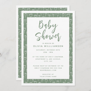 Modern Sage Green Script Baby Shower Invitation