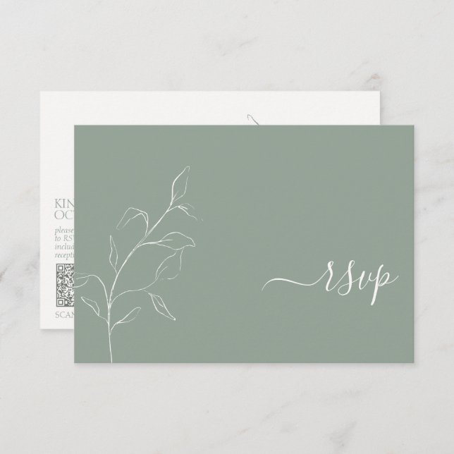 Modern Sage Green Script Botanical QR Code RSVP (Front/Back)