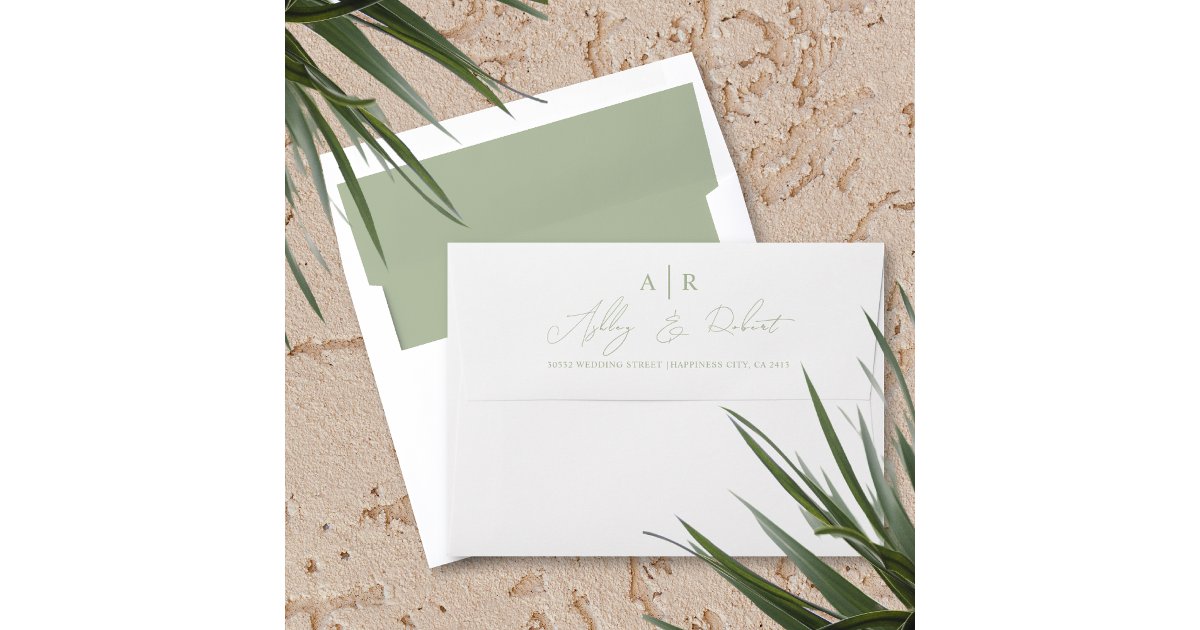 Modern sage green script calligraphy wedding envelope | Zazzle