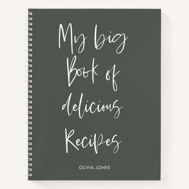 Modern Sage Green Script Cooking Recipe Kitchen Notebook (Front)