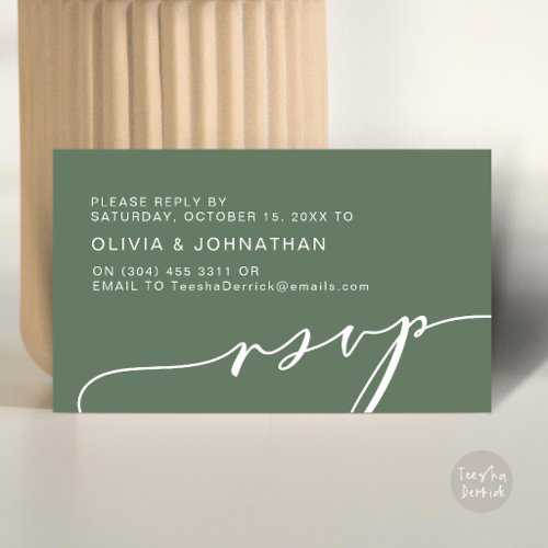 Modern Sage Green Script Digital RSVP Wedding Enclosure Card