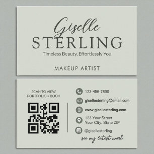 Modern Sage Green Script Elegant QR Code Business Card